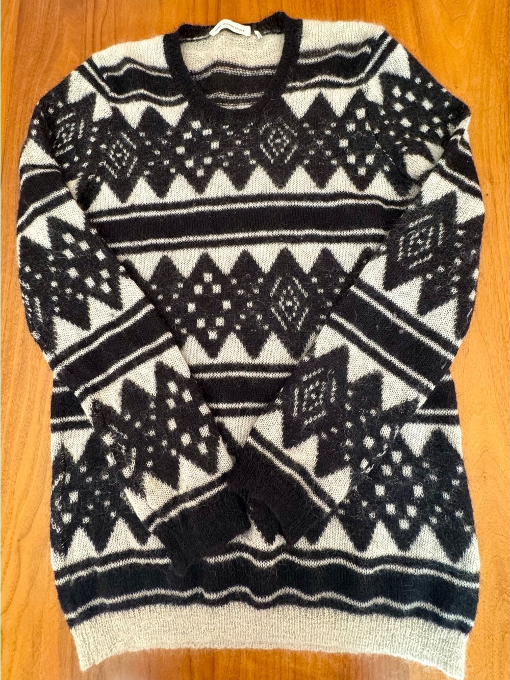 Isabel Marant Étoile Black and Gray Intarsia Mohair Blend Sweater, Size 44.